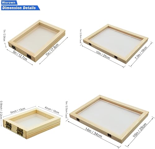 Miniatura 2 de Worown Pantalla de fabricación de papel de madera 2 en 1 de 4 tamaños, molde de fabricación de papel, marco de fabricación de papel de madera para