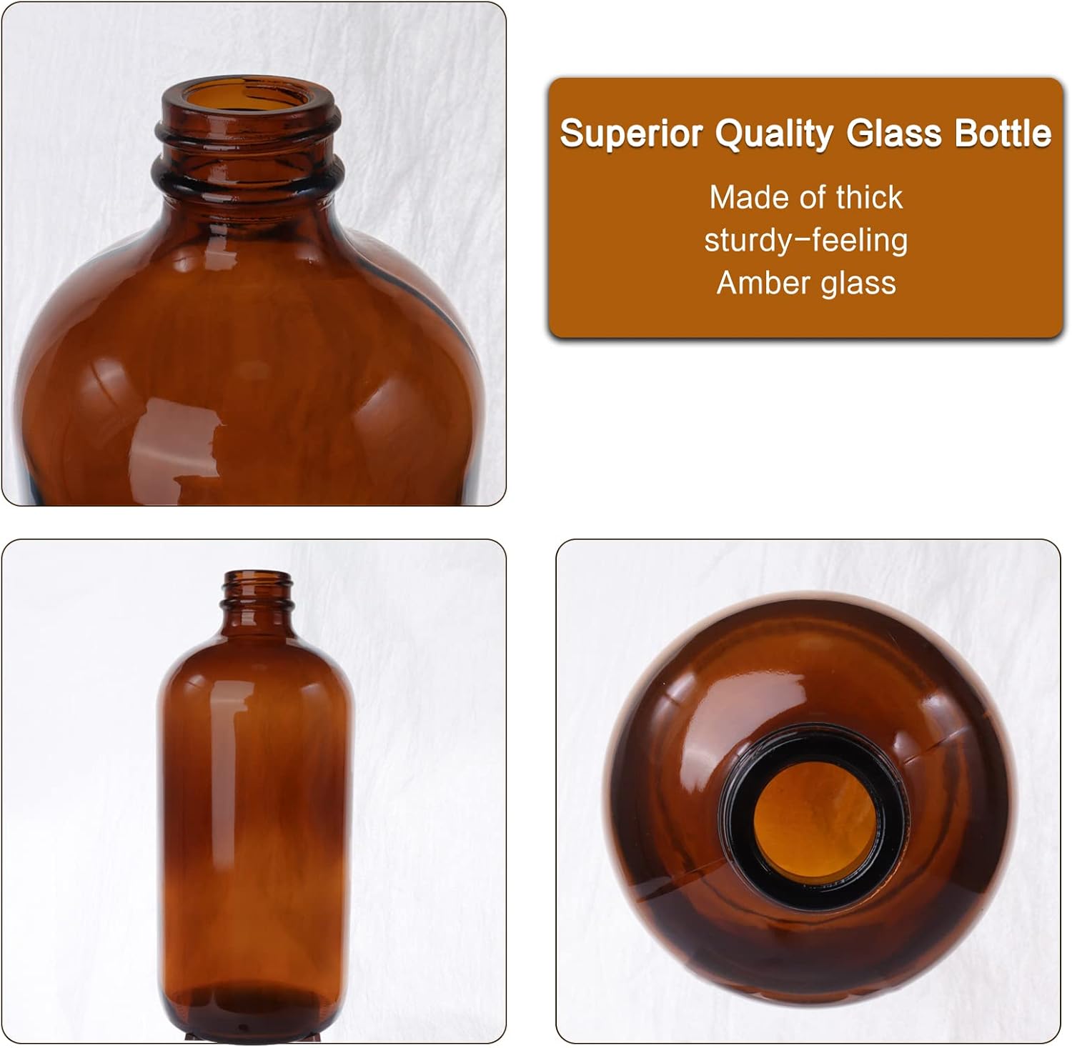 12 Pack 16 oz Amber Boston Round Glass Bottles with Black Caps for Secondary Kombucha Fermentation and Lab Chemicals (2 Funnels and 20 Pieces Black Chalkboard Labels Included) - Image 3