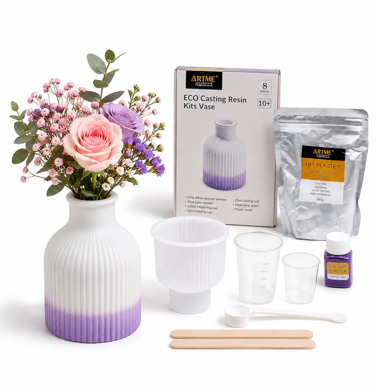 ARTME Vase Craft Set DIY Plaster Kit Purple White Home Decor Gift