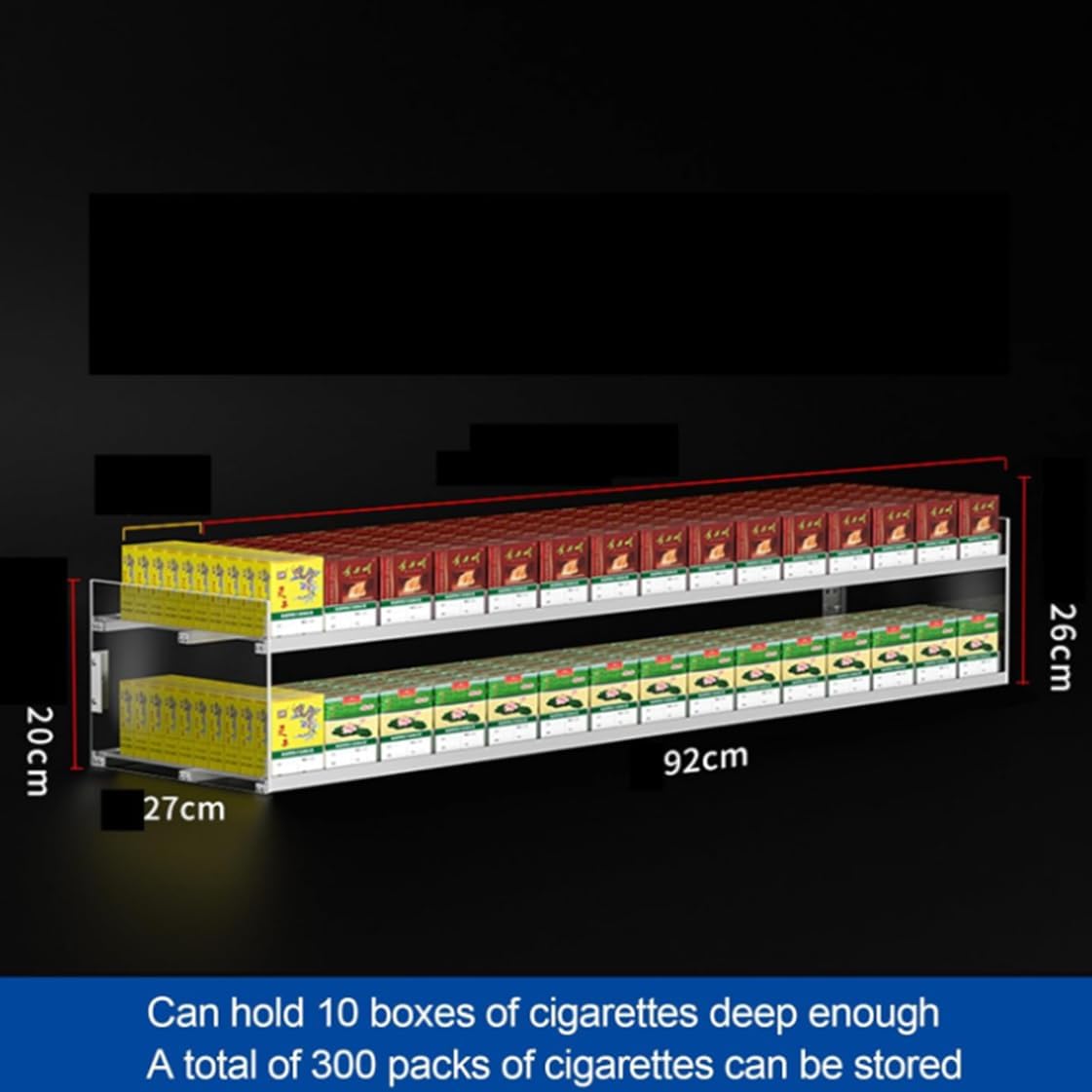 Wall-Mounted Acrylic Cigarette Display Holder with Auto Pusher, Rectangular Showcase Rack, 86x27x65cm & 92x27x20cm - Perfect for Retail Stores & Shops