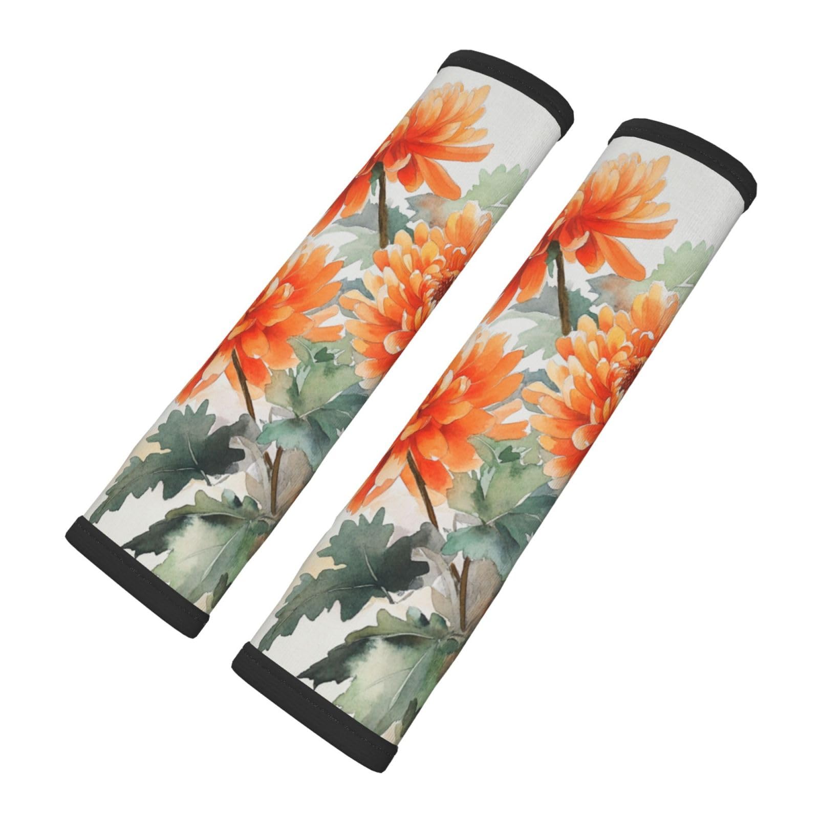 Orange Chrysanthemum Watercolor Flowers Car Seat Belt Cover 2 Pack Seatbelt Strap Shoulder Pad Protector Universal Comfort for Car