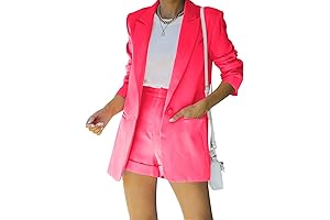 Women's 2 Piece Open Front Long Sleeve Blazer and Solid Short Pant Suits Set