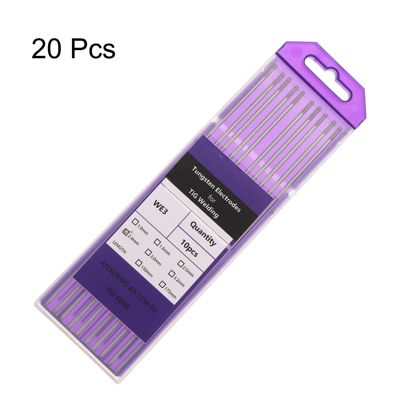 QUARKZMAN 20 Piezas Electrodos Tungsteno Soldadura TIG 1/8" X 7" Mezclados Soldadura Acero Inoxidable, Soldadura Aleaciones Y Magnesio, Color Púrpura