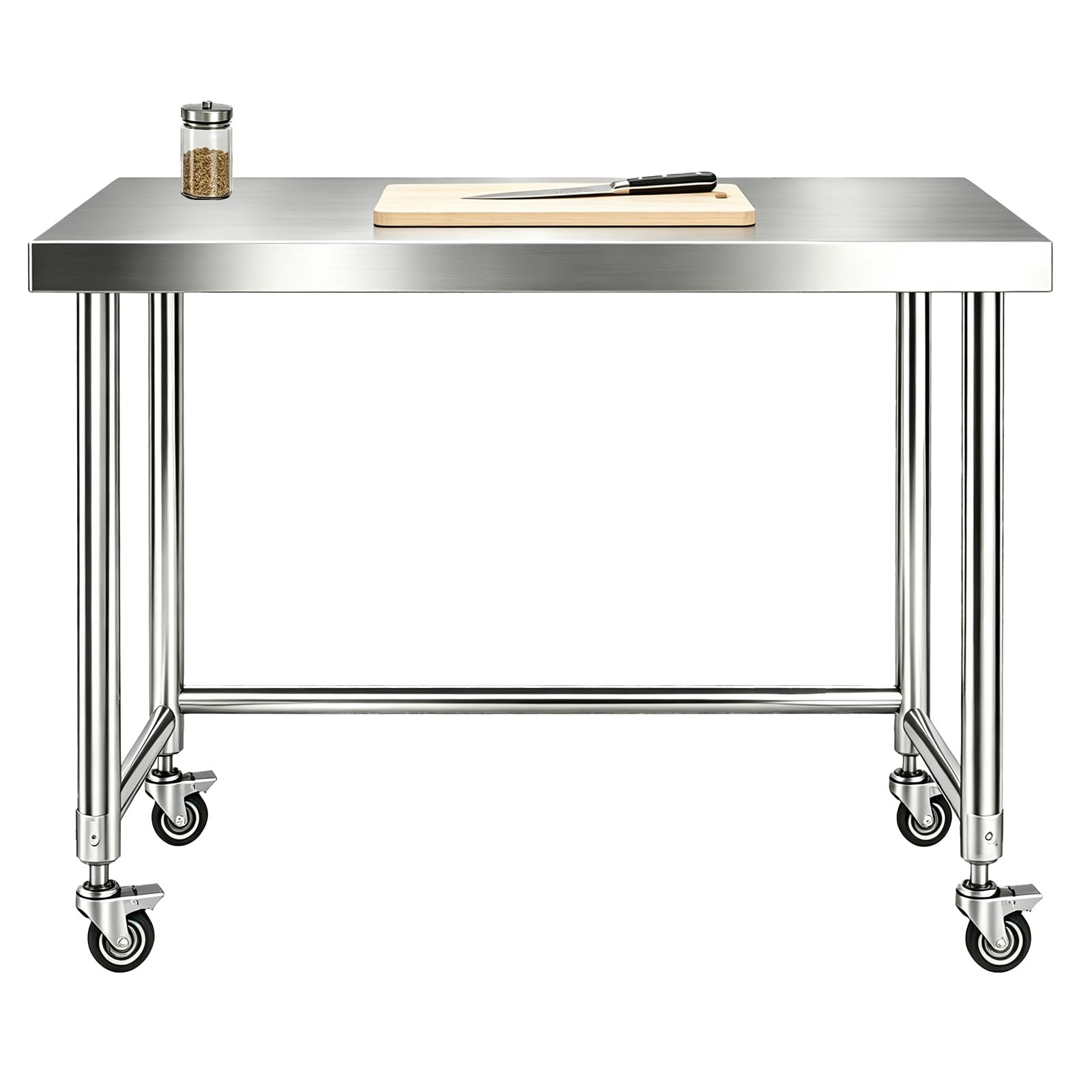 Mesa de Trabajo Comercial de Acero Inoxidable Resistente con Carrito metálico (una Sola Capa de 47,2 x 31,5 x 31,9 Pulgadas)