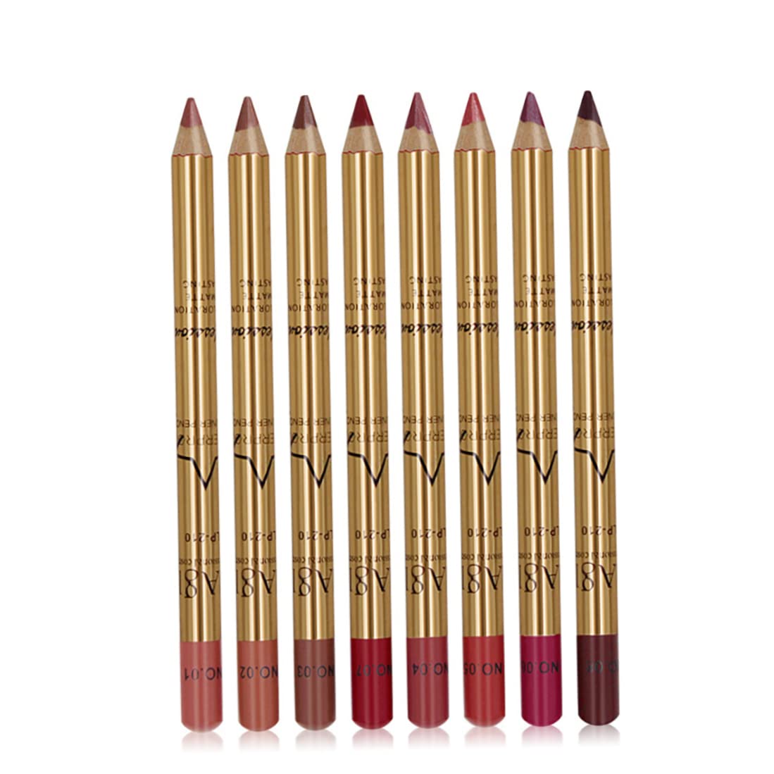 Lip Liner Pencil Kit, 8PCS Waterproof Smooth Lip Liner Long Lasting Retro Lipstick Pen With Golden Tube Sweat-proof Lips Cosmetic Set