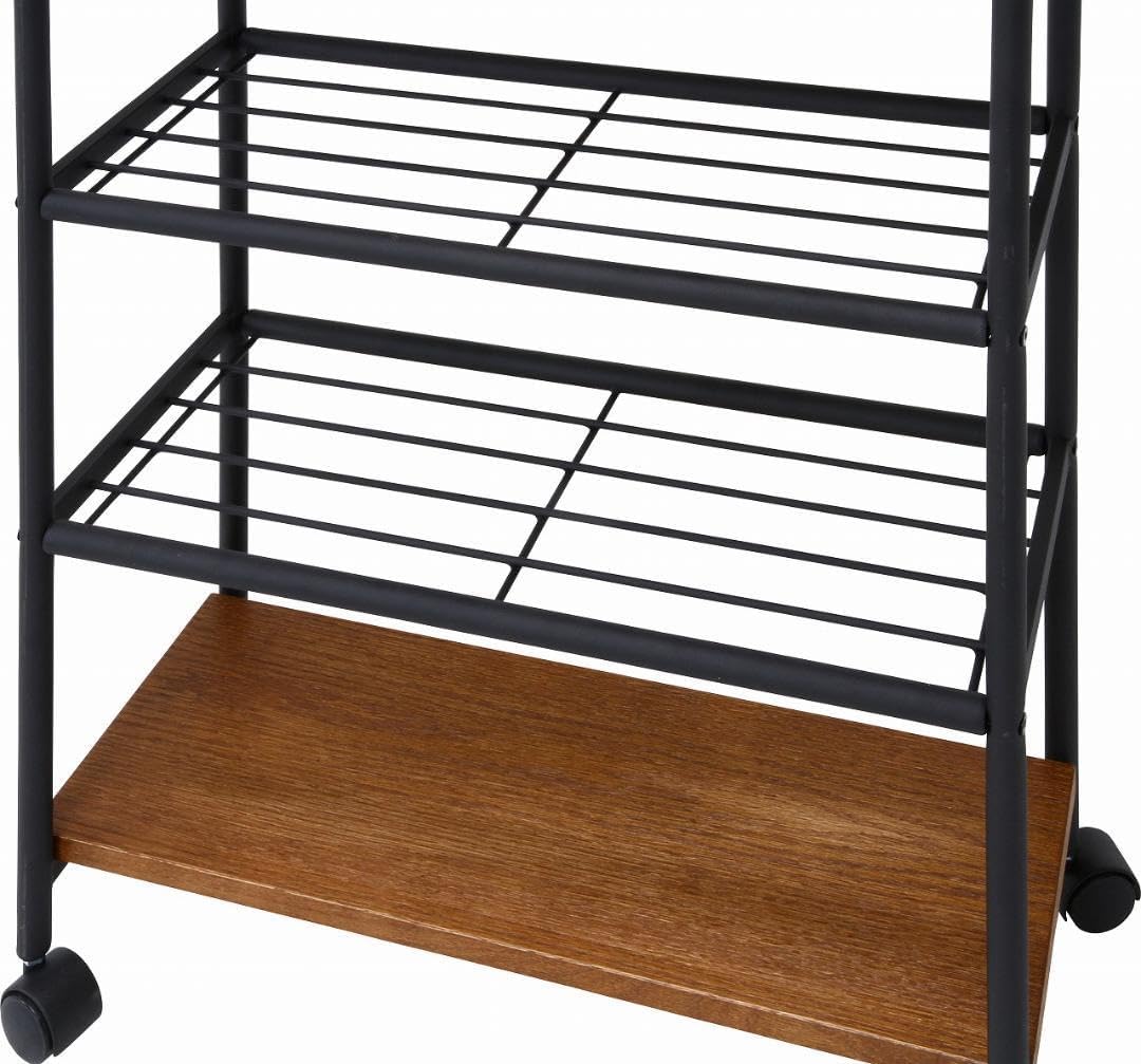 ワゴン ブラックアイアン×天然木 スタイリッシュ ワゴン ブラック