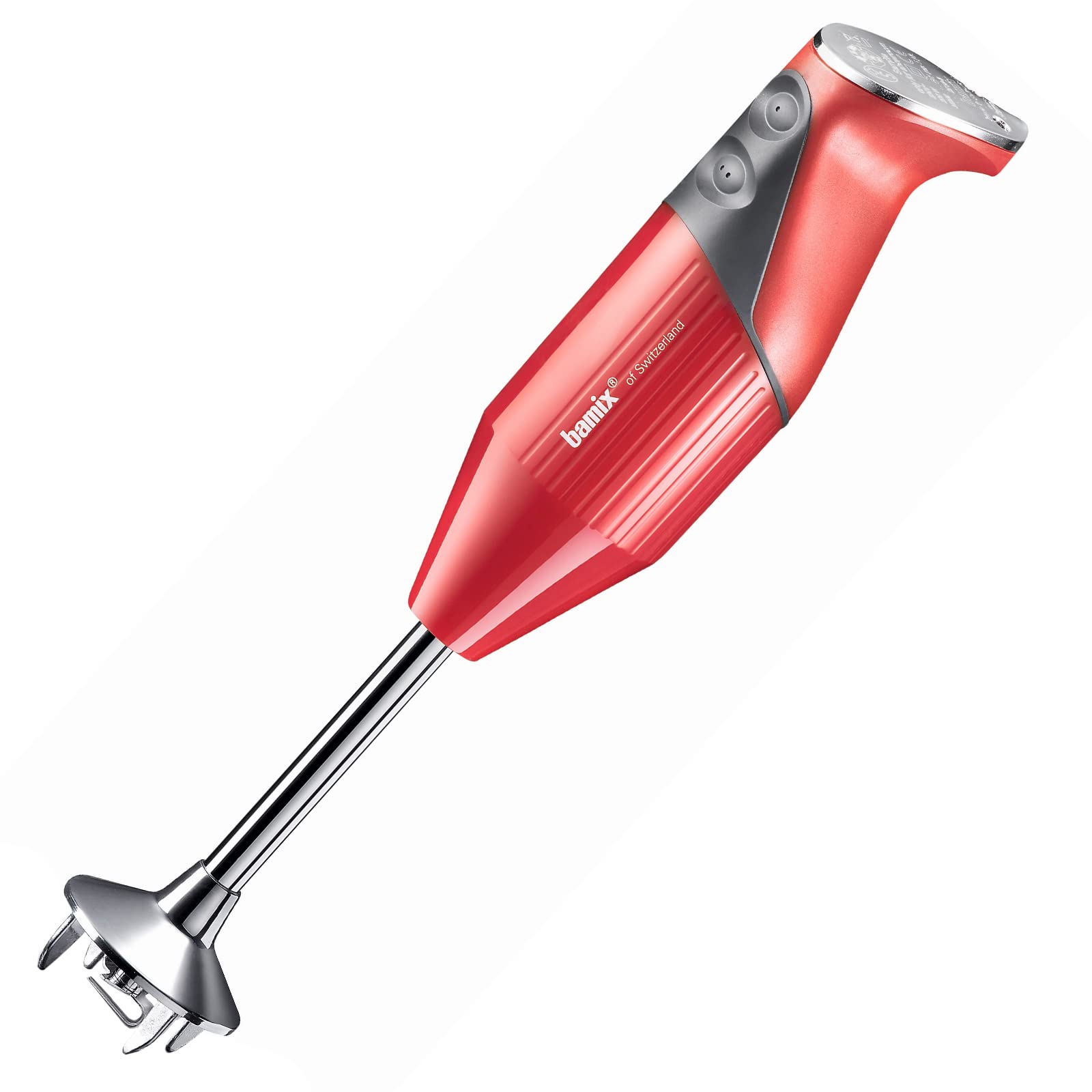 bamix Blender ręczny M200 MONO C3 wraz z nożem wielofunkcyjnym, trzepaczką, tarczą udarową, kubkiem, uchwytem, 200 W, 2-stopniowy, stal nierdzewna, Made in Switzerland - czerwony