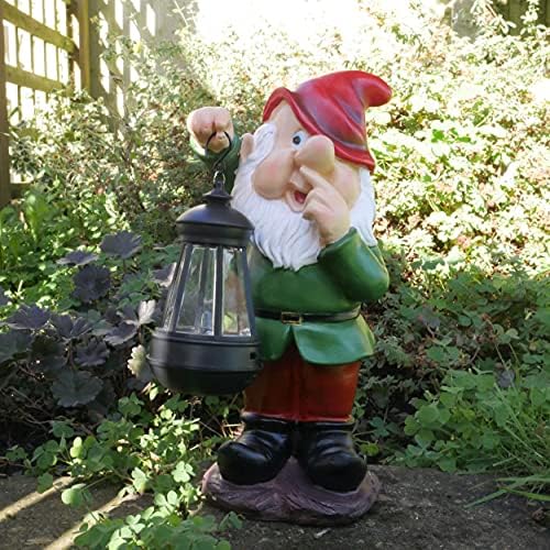 Best Value Here Gnome Garden Ornament Large Outdoor Gnomes Solar Light Sculpture Decorative Resin Figurine Home Decor GIFT NEW (Blue Hat Solar Power)