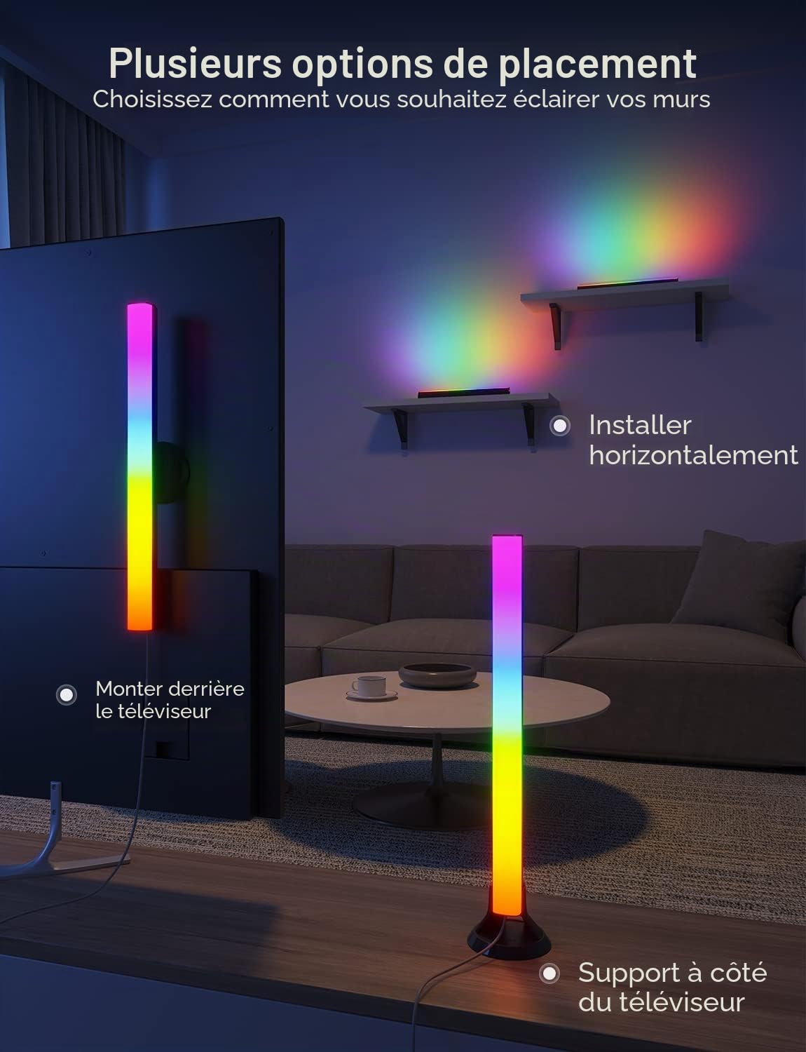 Govee Barre LED RGBIC, Double Perles Lumineuses et 38cm Rétroéclairage TV WiFi Barre, plusieurs Options de Placement, pour TV 45-70 pouces, Fonctionne avec Alexa et Google Assistant, Couleur Noire