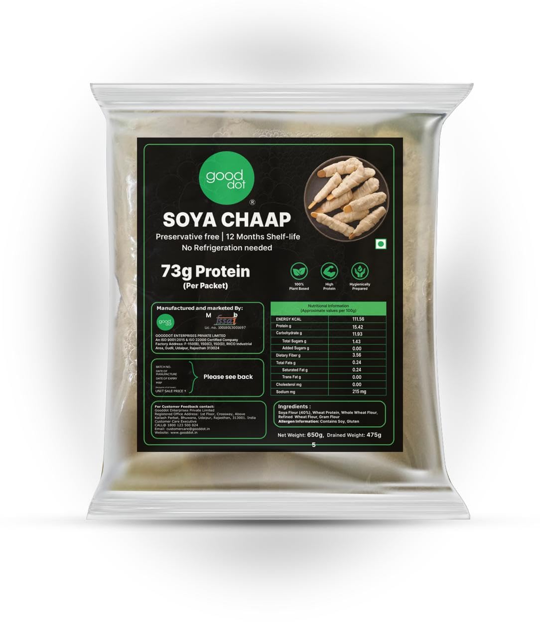 Gooddot Soya Chaap | 650g (Pack of 2) | High in Protein 73 grams | Gluten-Free, Vegan & Ready-to-Eat | Perfect for Curries, Grilling, and BBQ | No Preservatives | (B0DBF3K32V) Amazon Price History, Amazon Price Tracker