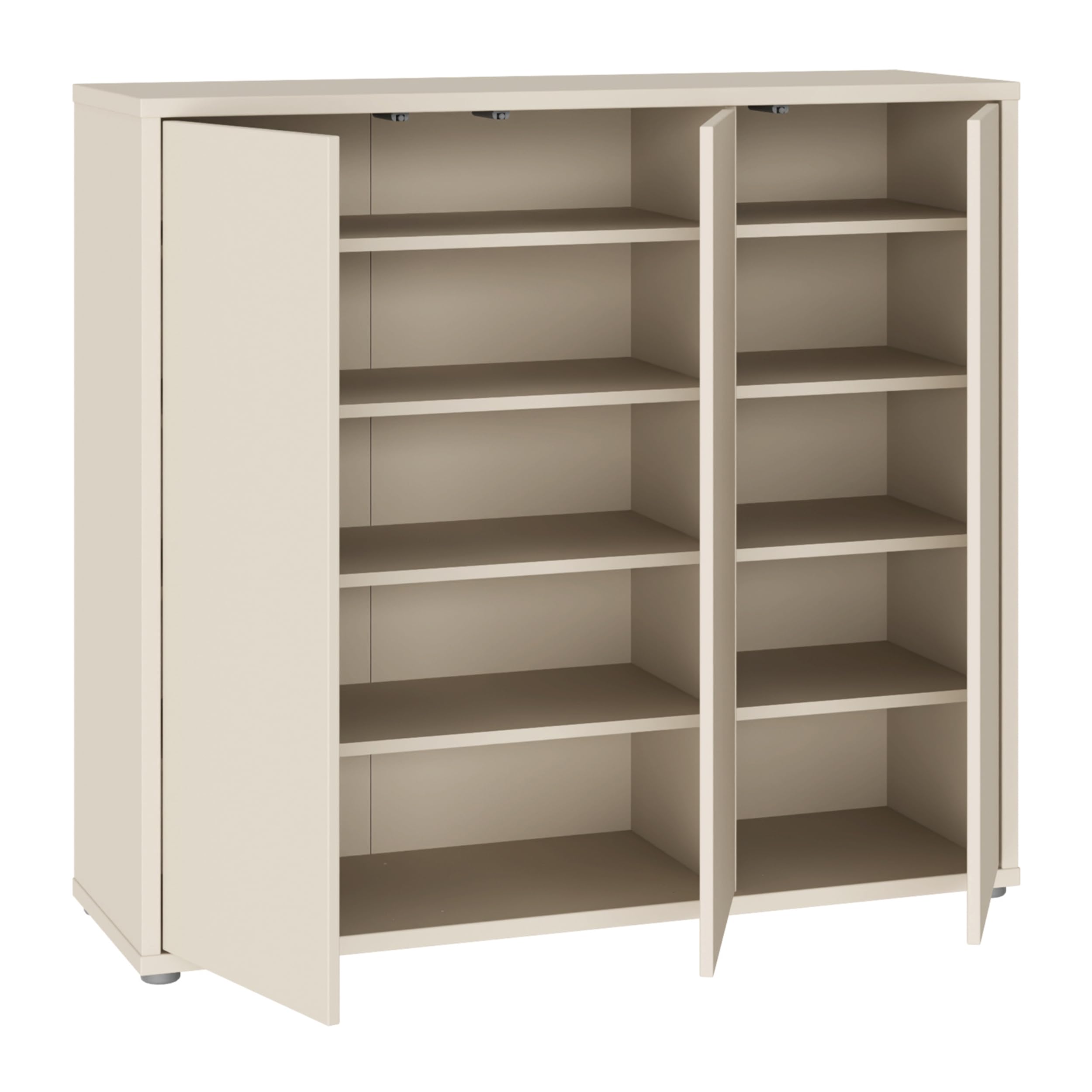 Forte Alice Springs Schuhschrank 100 110, Flurschrank 3 Türen 8 Einlegeböden, Holzwerkstoff, Kaschmir Beige, 109,2x99,1x34,9 cm