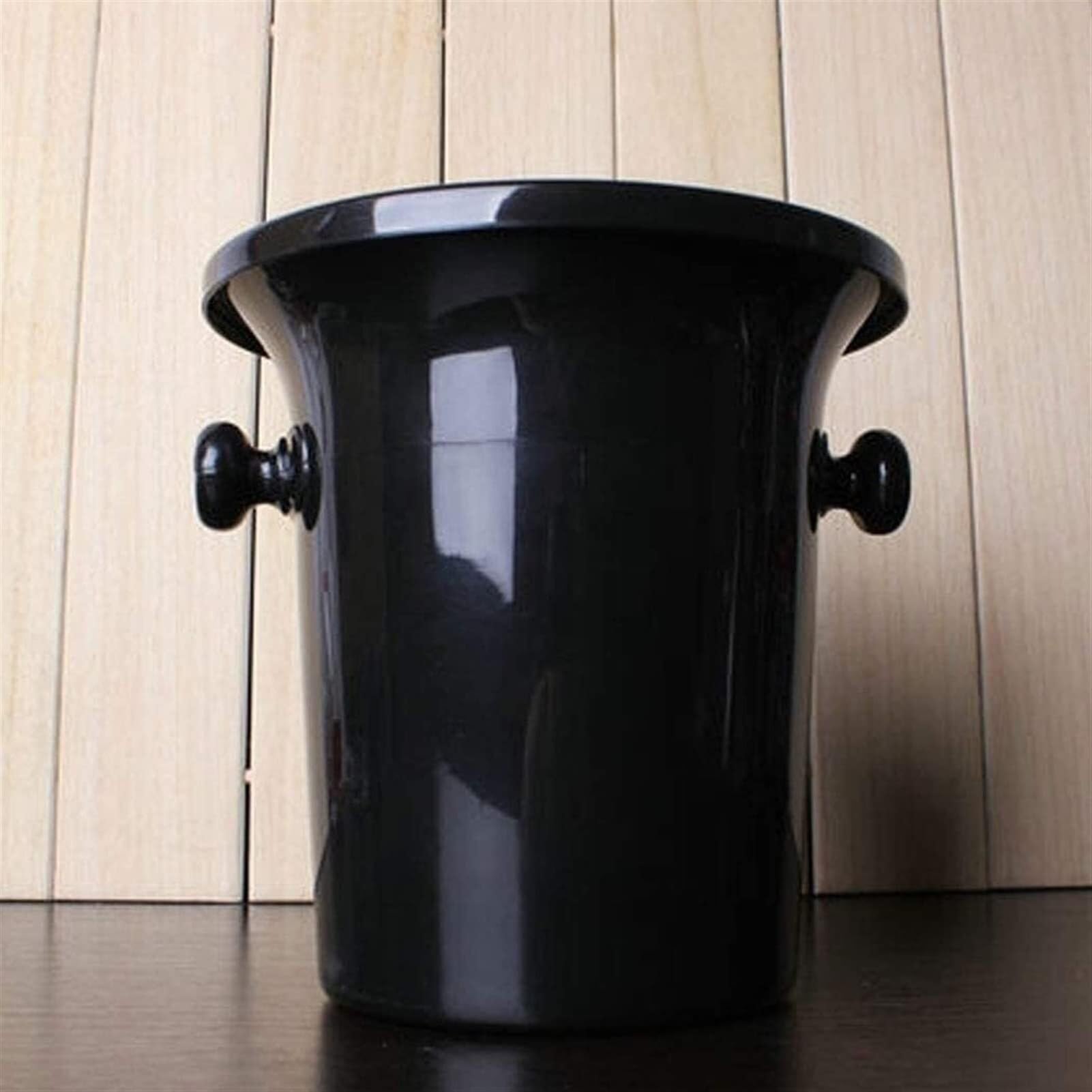MRKU Cubo de Hielo con Tapa, Cubo de Hielo para Botella de Vino, Cubo de Hielo Aislado de Doble Pared Hecho a Mano en Negro