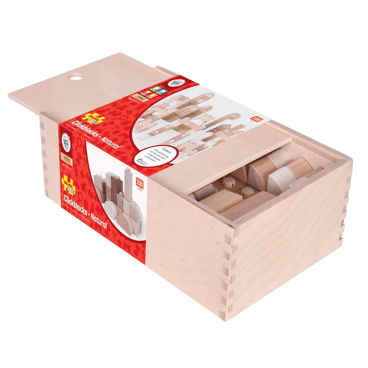 Bigjigs Toys Natürliche Holz-Klickbausteine (100 Stück) – Stapelblöcke