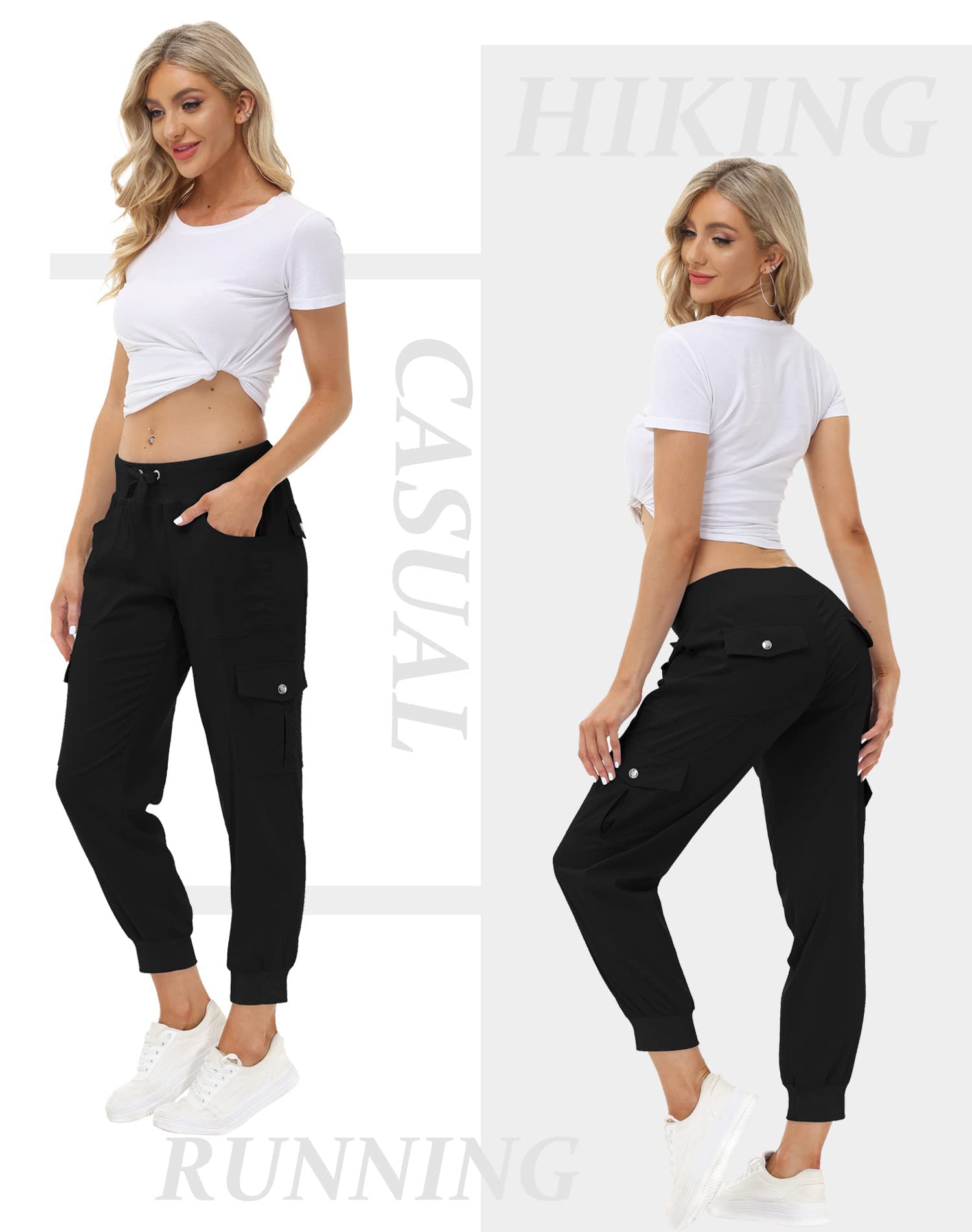 JINSHI Hosen Damen Cargohose Lange Capri Freizeithose Outdoor Jogginghose High Waist mit Kordelzug