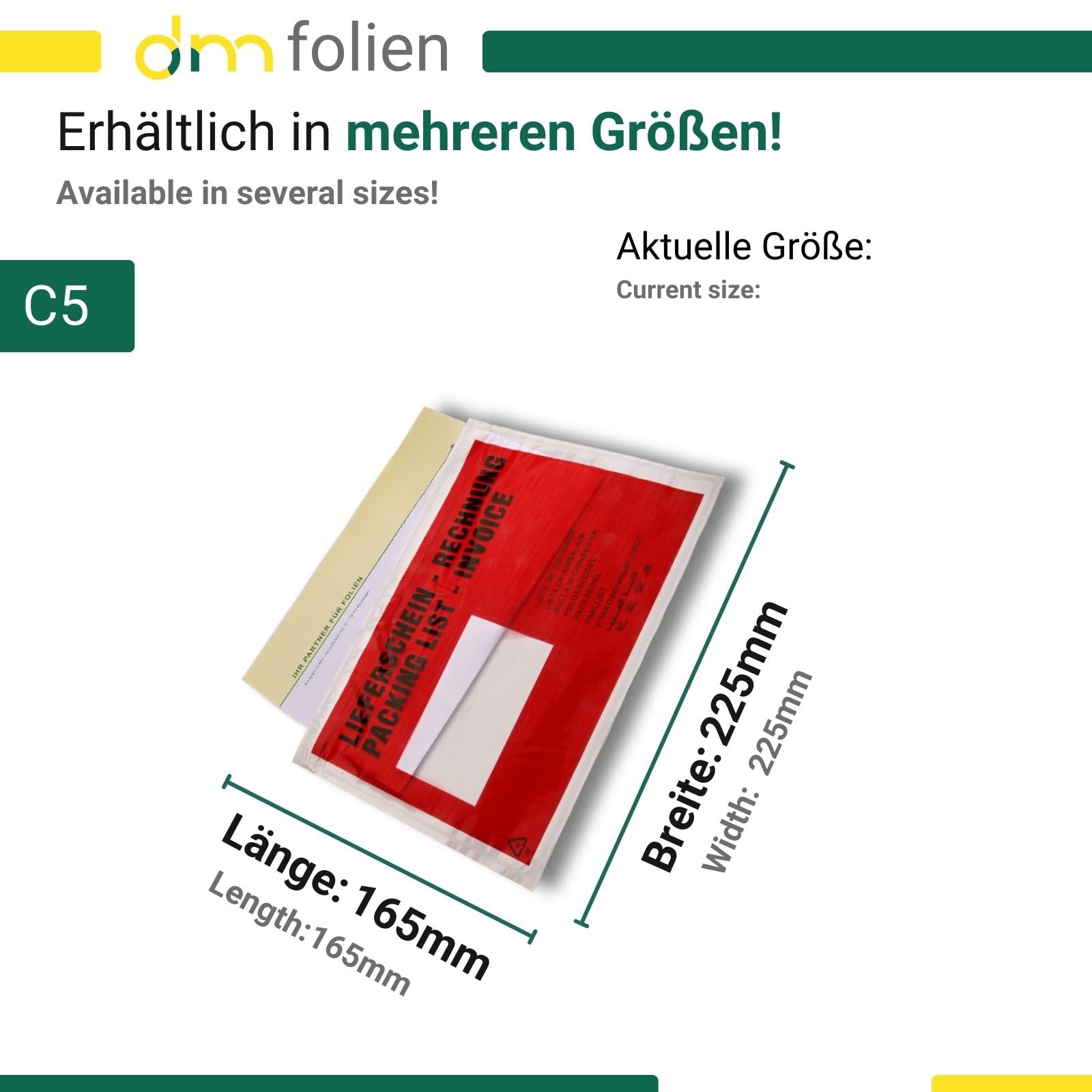 dm-folien Lieferscheintaschen C5 I 1000 Stück I Selbstklebende Versandtaschen mit Aufdruck I Rot-transparente Versandunterlagen für Lieferscheine & Rechnungen I Versandzubehör aus PP