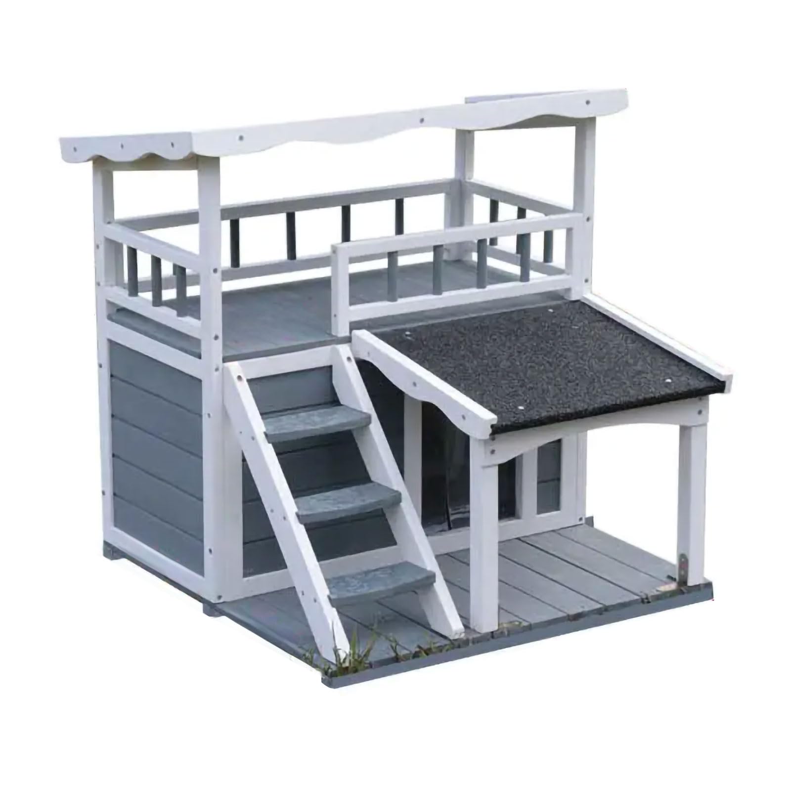 ESYAMIPET Outdoor Cat House, Outdoor dog House,2 Story Outdoor Houses for Feral Cats,Wooden Outside Cat Shelter ,Weatherproof Shelter,Cat Cottage with Steps, Removable.