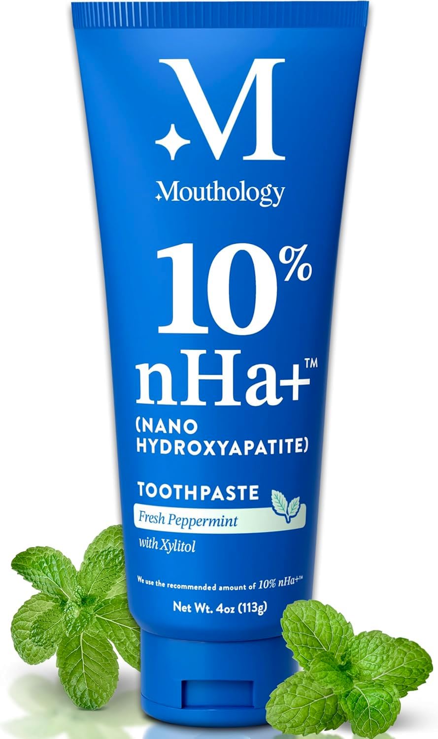 Mouthology 10% Nano Hydroxyapatite Toothpaste (Fluoride Free), Whitening*, Supports Enamel Care*, Appropriate for Sensitive Teeth*, SLS Free, Xylitol nHA Toothpaste for Adults, Mint 4oz (USA Made)