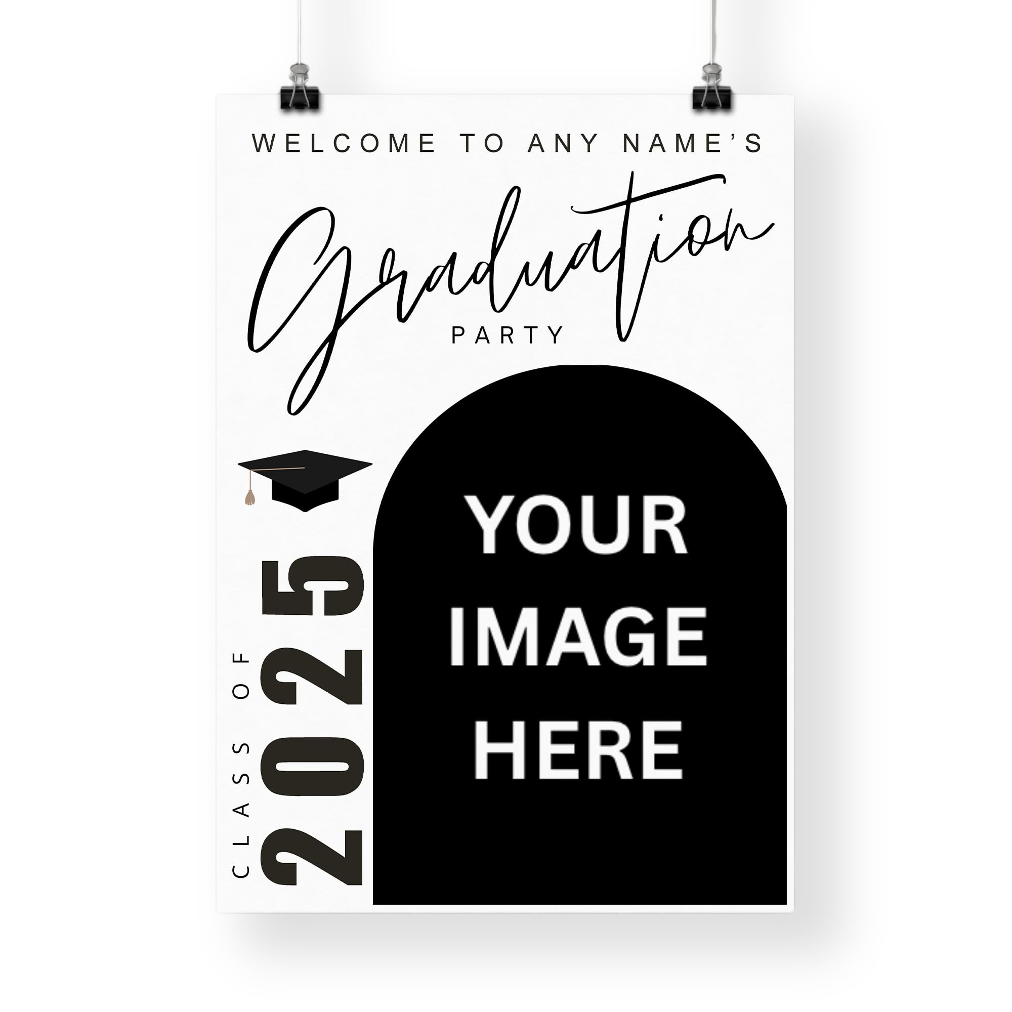 Personalised Graduation Party Welcome Sign – Script Design | Add Name, Photo & Custom Year | Modern Graduation Party Decor Print