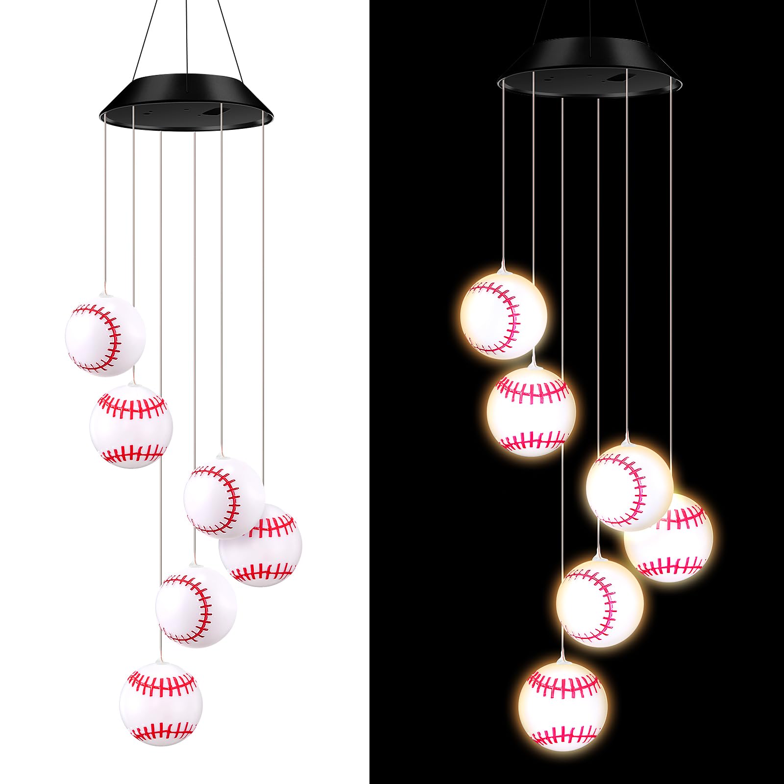 Wonderjune Campanas de viento solares para fiestas deportivas, luces LED al aire libre, temática de cumpleaños, decoración colgante móvil para jardín, patio, porche, bar deportivo, bar, regalo de