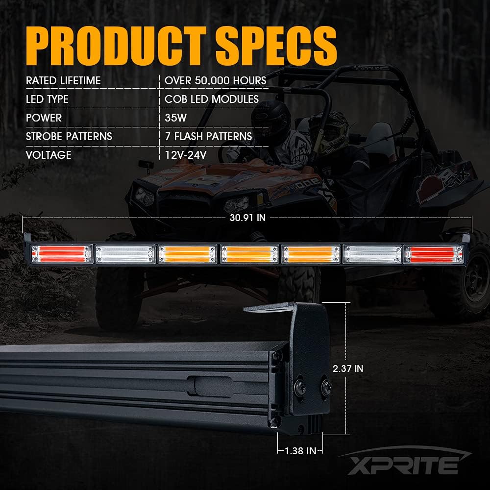 Xprite 30-inch UTV Chase Light Bar mounted on a vehicle's roll bar, showing the easy installation process with brackets.