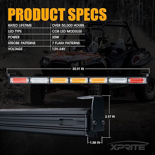 Miniatura 7 de Xprite Barra de luz intermitente estroboscópica UTV RZR de 30 pulgadas, con freno, marcha atrás, función de señal de giro, barra de luz trasera de