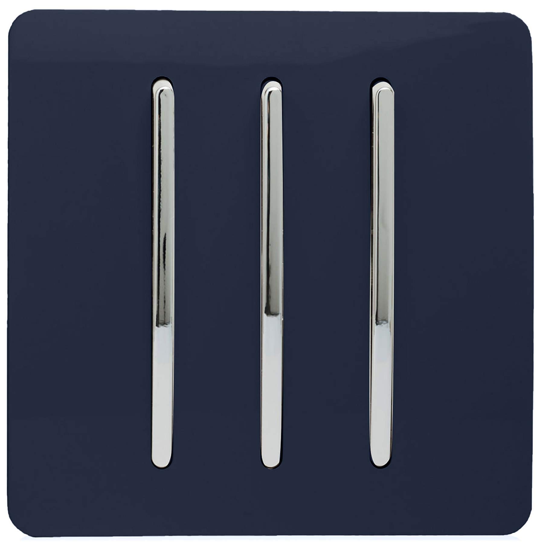 Trendi Switch 3 Gang 10Amp 1 Or 2 Way Navy Blue Rocker Light Switch
