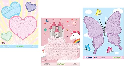 Ortopad® Paquete de póster de recompensa para niñas, incluye 3 carteles, corazones, castillo, mariposa