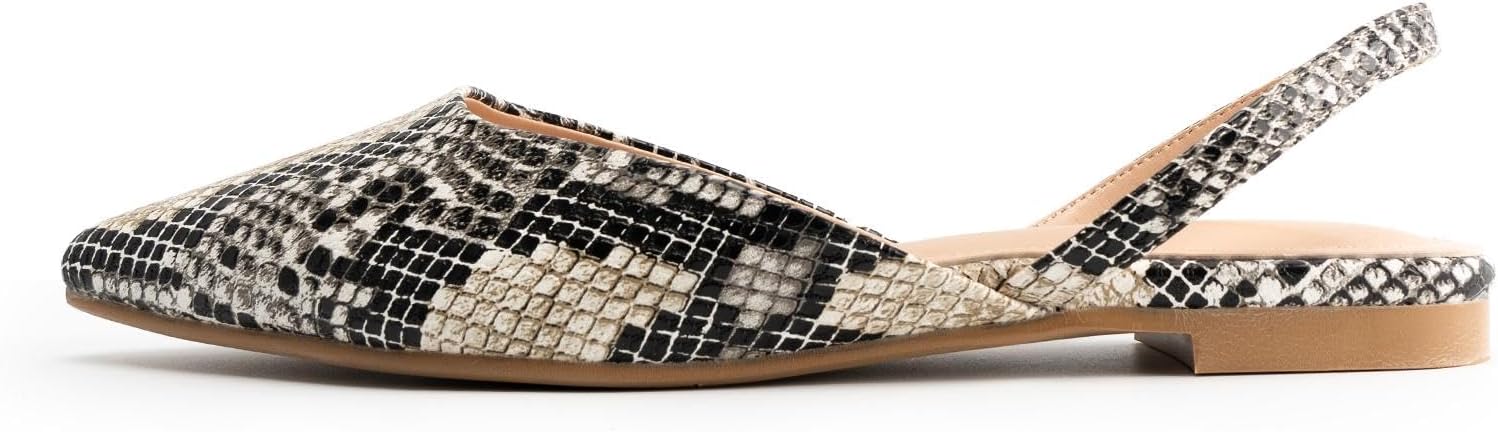 DREAMCIA Slingback Flats for Women, Pointed-Toe Elegant Women's Ballet Flats with Buckle Strap, Classic Low Heel Dress Shoes for Casual Work Office Party Snake