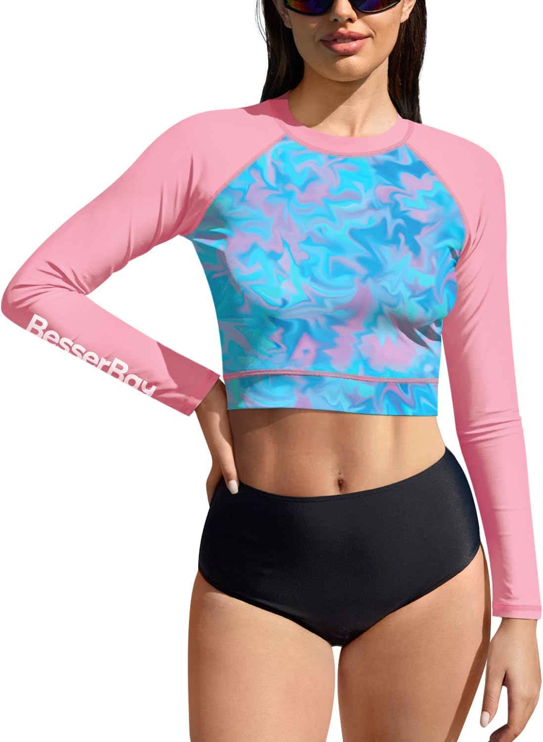 BesserBay Women's UPF 50+ Long Sleeve Rashguard Swimming Crop Top