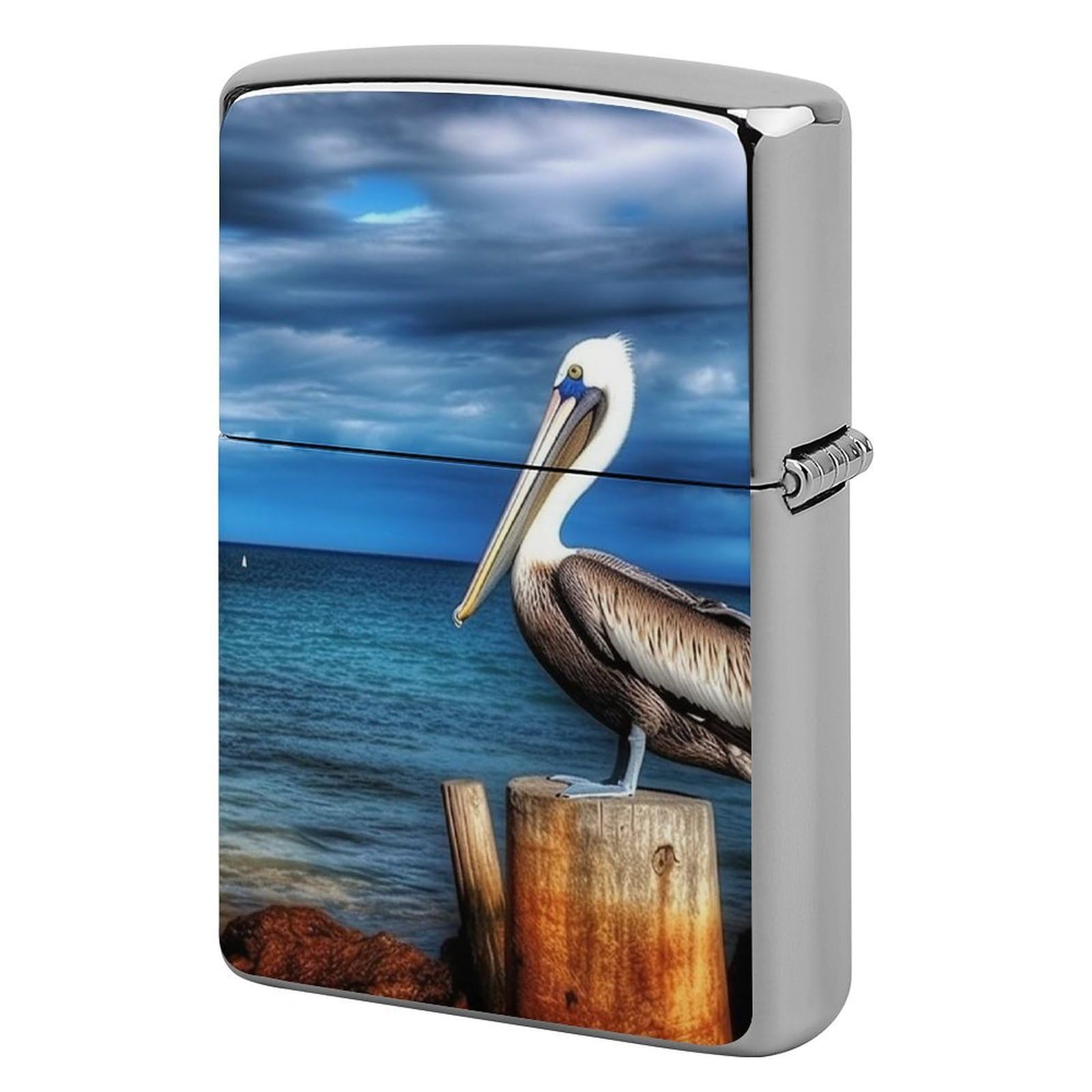Pelican Bird Blue Sea Sky Lighter Case for Men, Personalized Lighter Cover for Valentine's Day Gifts, Flip-Top Lighters Shell for Outdoor, Portable Lighters Protective Sleeve