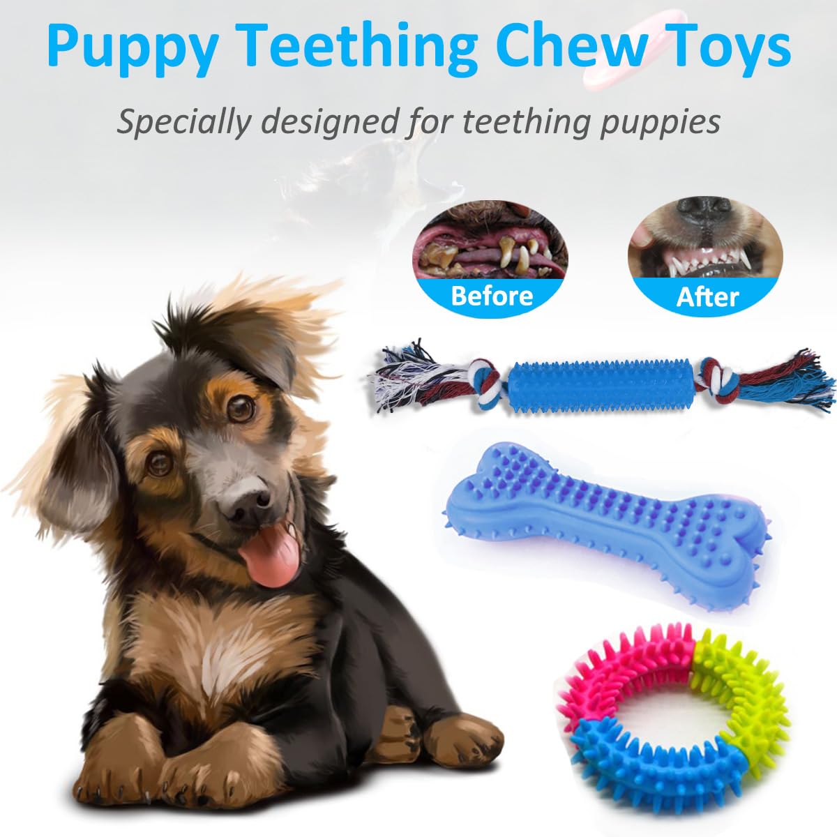 Beiker Juguetes masticables de dentición para perros, paquete de 15 juguetes resistentes para cachorros de raza pequeña, mediana y grande, juguetes masticables de cuerda para perros, paquete de