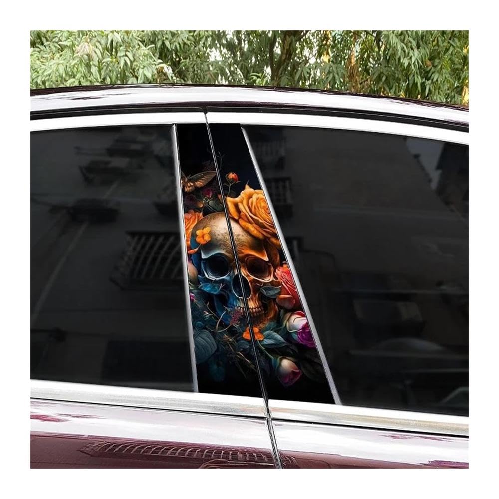 Body Parts 2PCS Car Center Pillar Waterproof Decals Horror Flame Skull Car B-Pillar Sticker DIY(H)