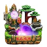 MIXIUJIEN Zen-Brunnen für den Innenbereich mit LED-Lichtern, Feng Shui-inspirierter Wasserfall, kompakt, 16,3 x 24,8 x 24,9 cm, für Zuhause oder Büro