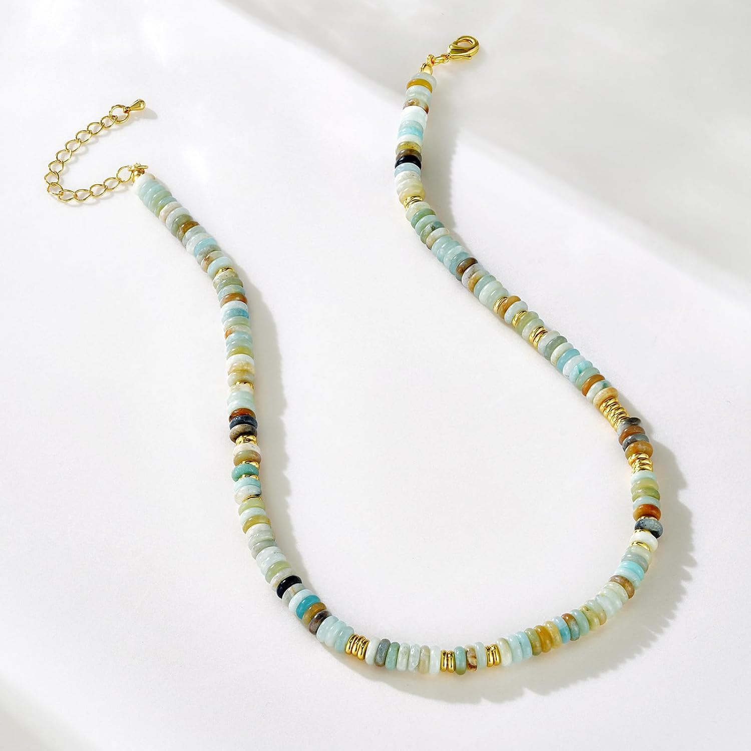 KissYan Boho Beaded Choker Necklace for Women, Gemstone Choker Natural Stone Freshwater Pearl Surfer Necklaces 14K Gold Plated Summer Beach Handmade Jewelry
