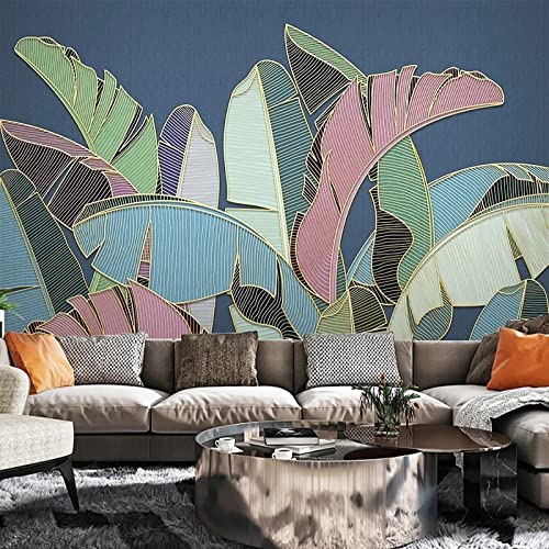 Papier peint autocollant motif plantes feuilles colorées 400 x 280 cm, décoration murale 3D