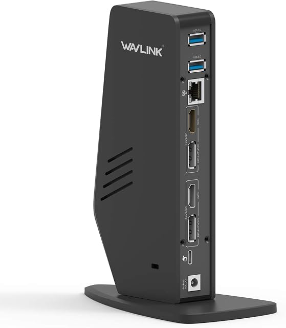 WAVLINK USB 3.0/USB C Dual 4K Display Laptop Docking Station with DisplayPort and HDMI for Windows and macOS (Dual 4K DisplayPort & HDMI, Gigabit Ethernet, Audio, 5 USB Ports)