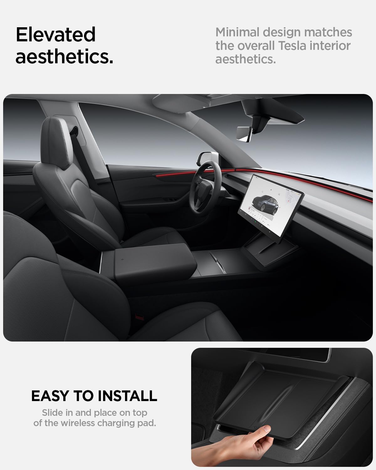 Spigen Tesla Model Y Juniper (Solo Premium & Performance 2025/2026) Pad di Ricarica Wireless per Accessori Tesla, Compatibile con iPhone, Galaxy, ecc - Nero