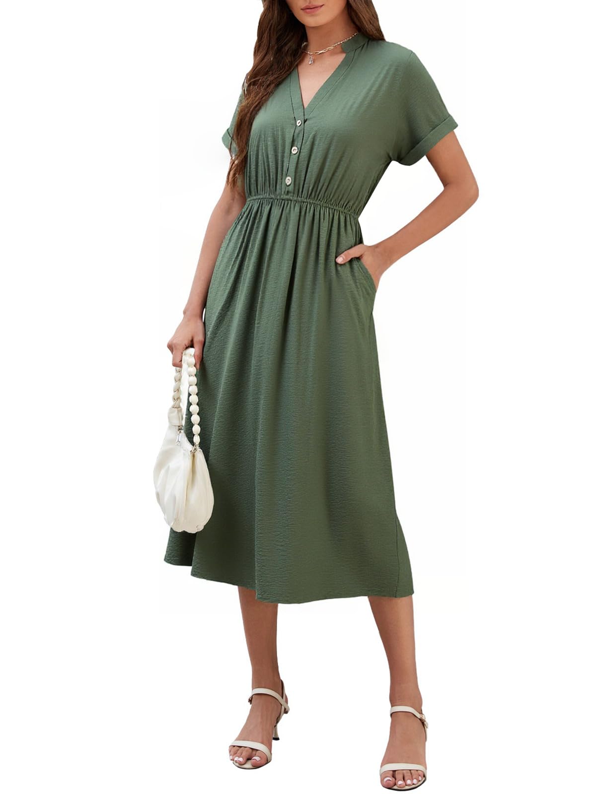 SEAFORM Women's Casual Long Dress V-Neck Retro Floral Print Dresses