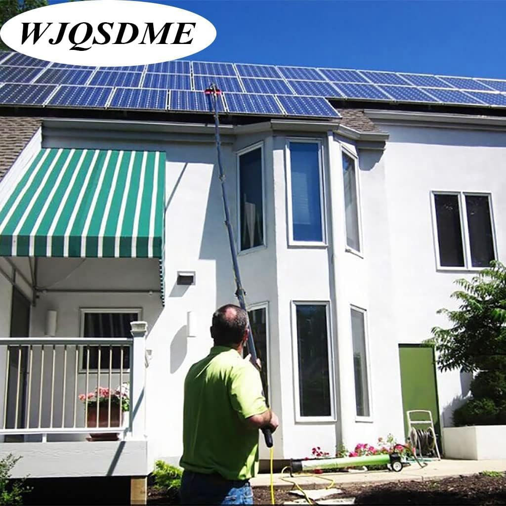 Photovoltaic Panel Cleaning Tool Window Cleaning Telescopic Pole Brush, Water Fed Window Washing Brush Glass Cleaner Wall Cleaning Tool with 4 Water Outlets 20ft/6m