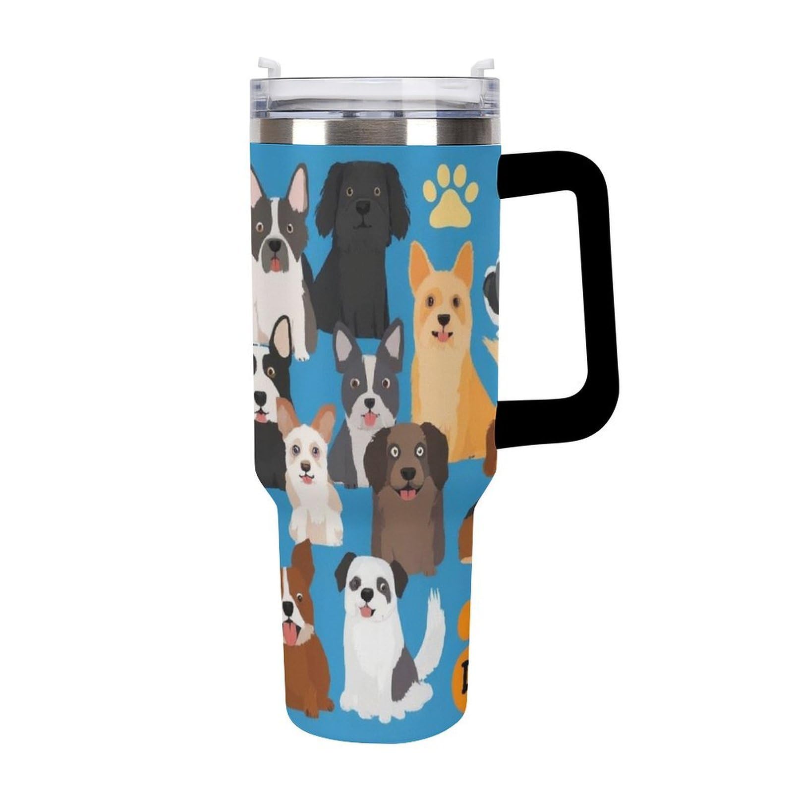 Tasse isotherme de voyage anti-fuite avec paille, grand gobelet voiture en acier inoxydable chiot