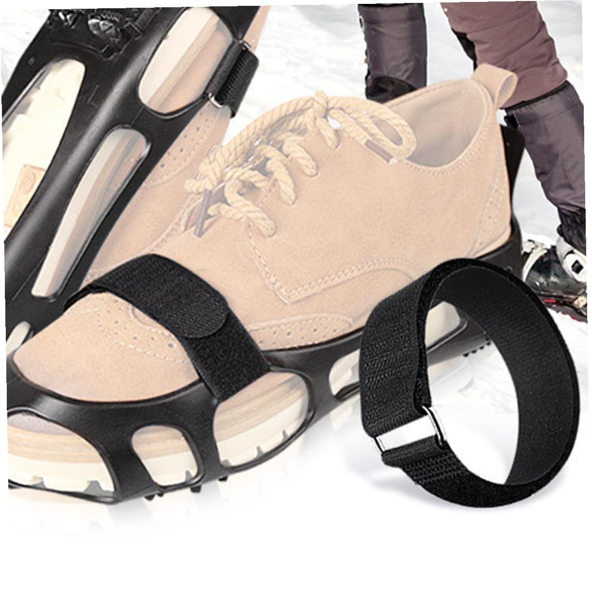 Cinturini Antiscivolo 4pezzi per Scarpe in Nailon e Metallo Regolabili e Pieghevoli per Trekking e Jogging su Ghiaccio e Terreni Invernali