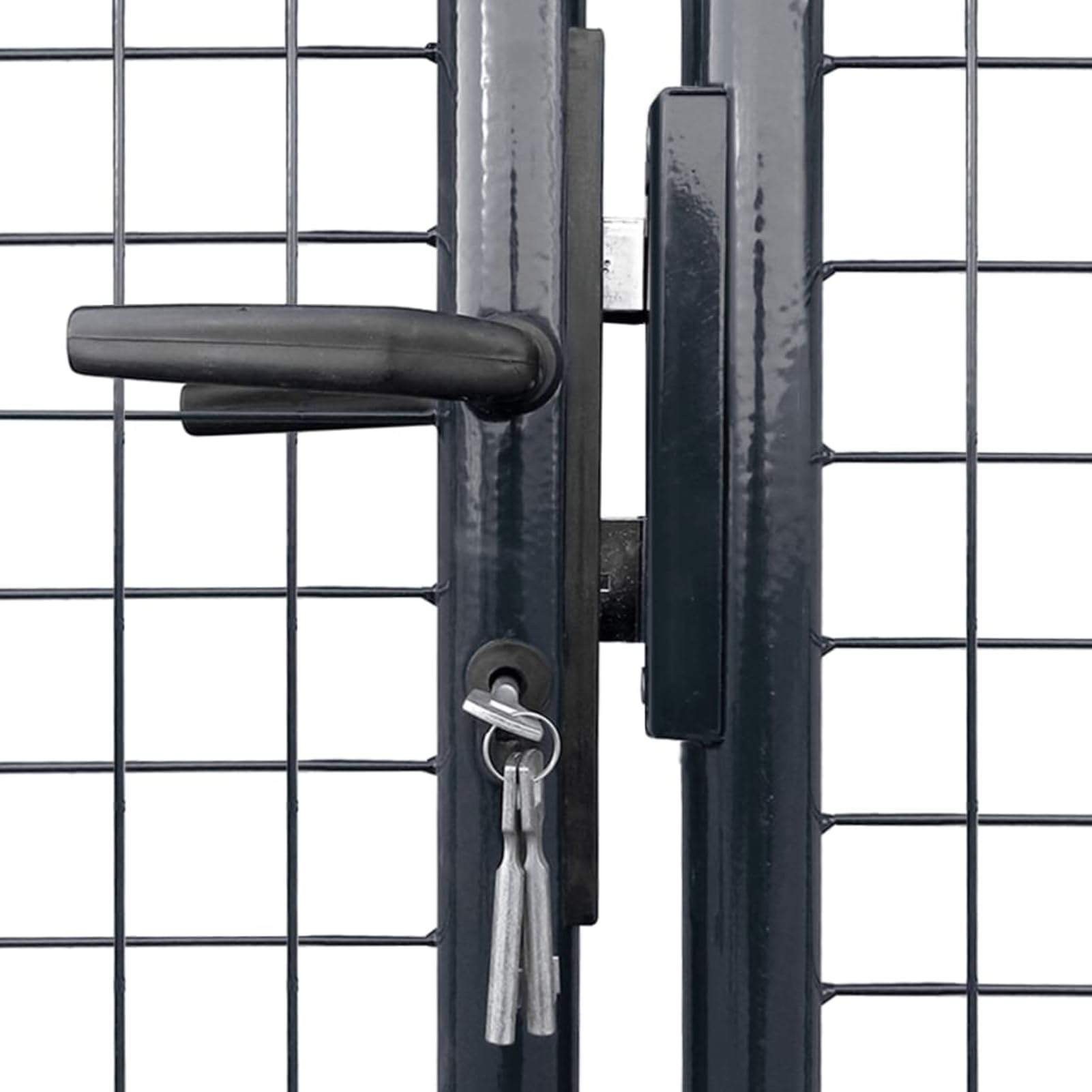 Puerta de jardín de malla doble con 3 llaves, 289 x 100 cm, acero galvanizado, color gris