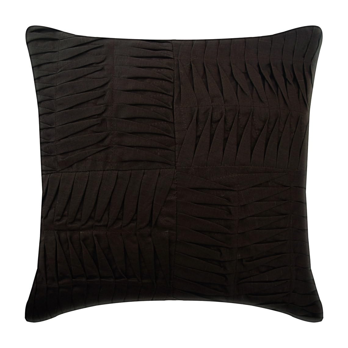 The HomeCentric Dekorativ Braun 45 x 45 cm Dekokissen Bezug, Leinen Strukturiert, gestreift, Pintucks, Patchwork Einfarbig Zeitgenossisch - Brown Pintuck Block