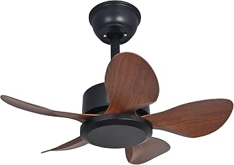 22 Inch Small Ceiling Fan No Light with Remote, Black Walnut Blades
