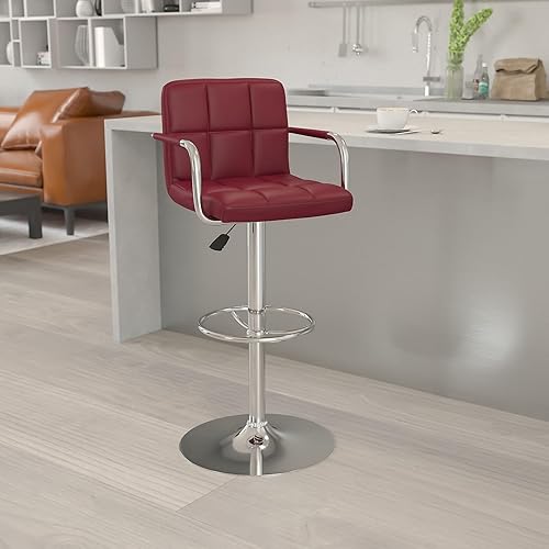 Miniatura 54 de Flash Furniture Taburete de bar de altura ajustable de vinilo acolchado gris contemporáneo con brazos y base cromada Gris,Marrón,Negro
