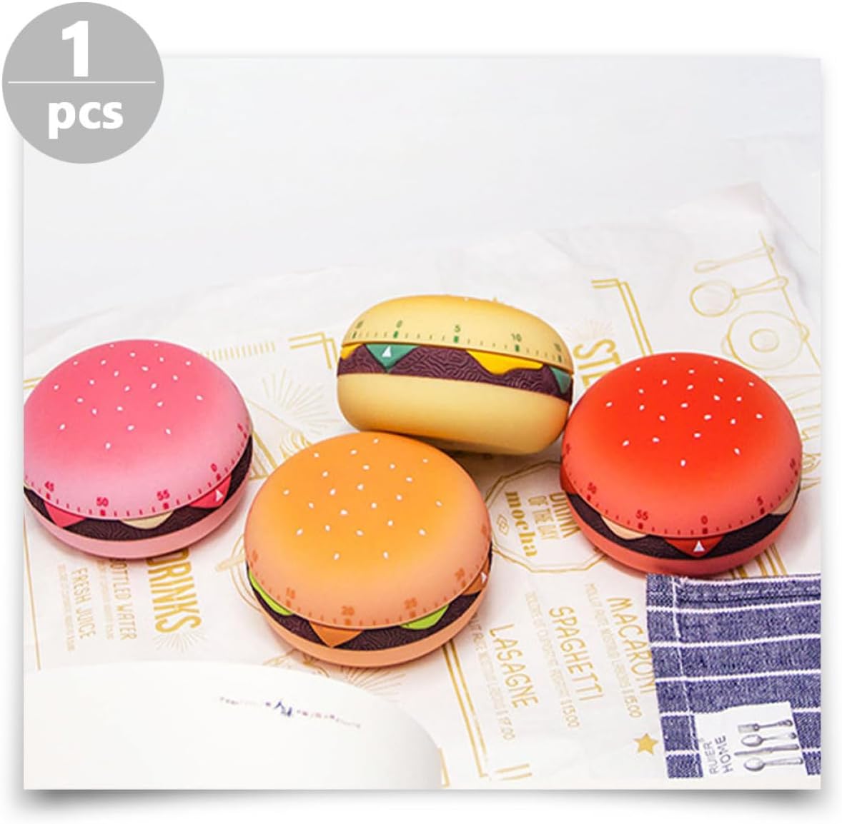 ABOOFAN Creative Burger Shape Mechanical Kitchen Timer for Cooking and Baking with Loud Alarm Reminder Portable Lightweight Plastic Gadget for Precise Management Random Color image 2