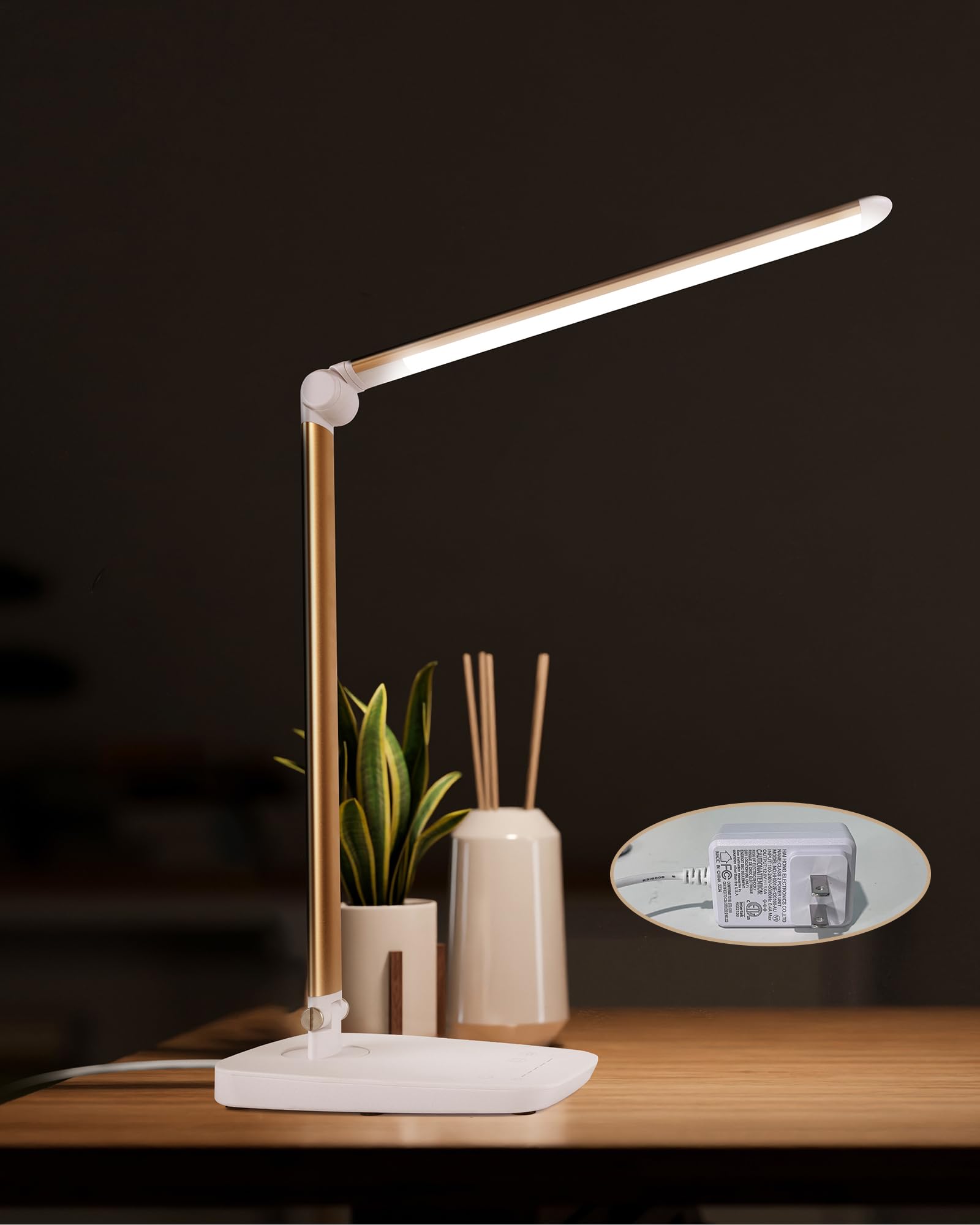 Lámpara de escritorio LED regulable con puerto de carga USB, control táctil, plegable, cuello de cisne de rotación libre, lámpara de mesa ajustable para el cuidado de los ojos, luz de lectura 7