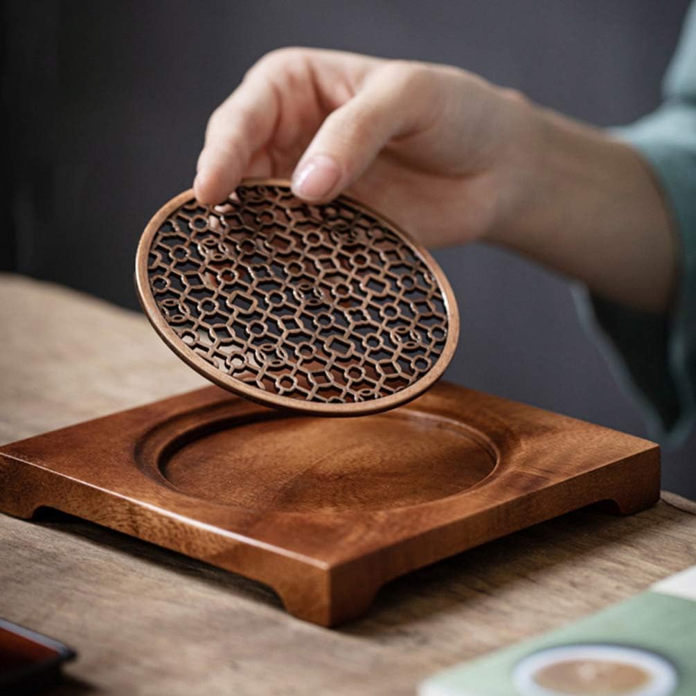 Wooden Teapot Holder Tea Tray with Teacup Mat for Office Meetings