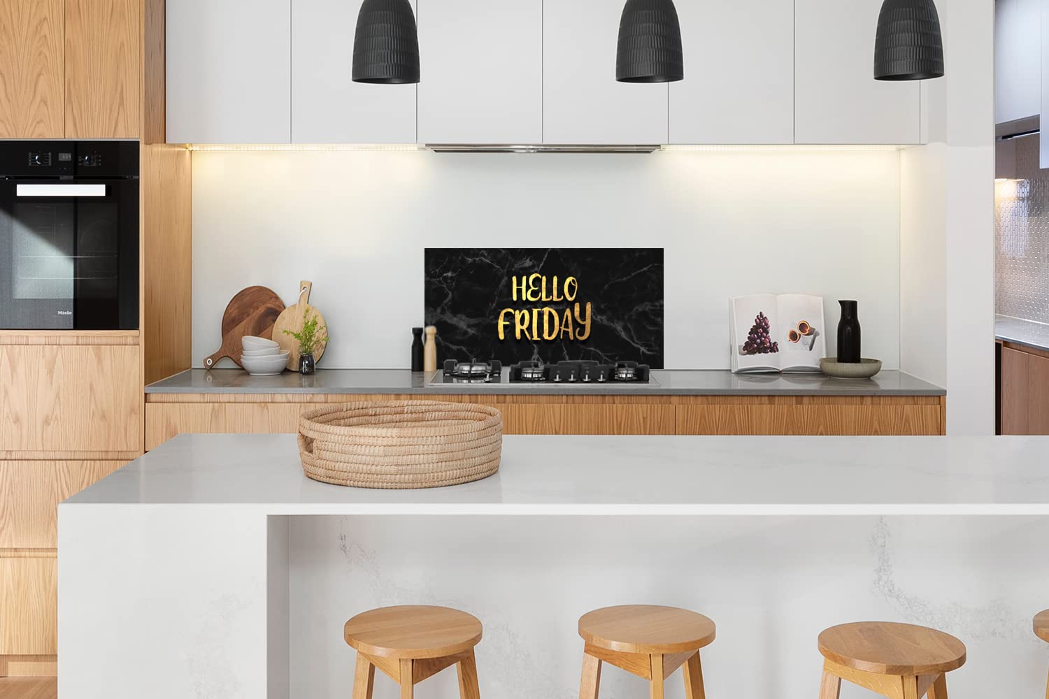MuchoWow Spritzschutz Küche Küchenrückwand Alu Poster Bilder 100x50 cm Zitat - Kalender - Freitag - Gold