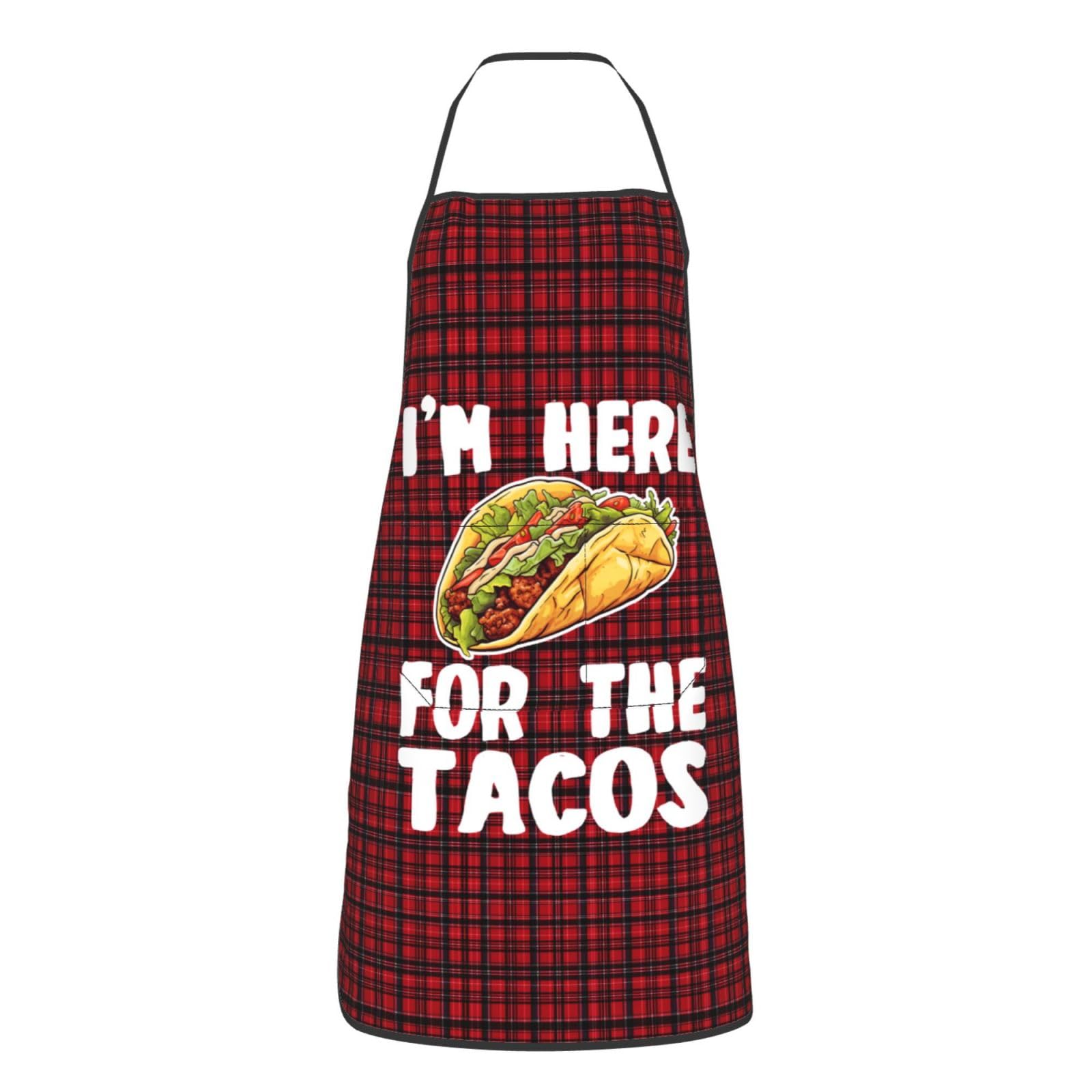 nopicsn I'm Here for The Tacos Apron for cooking with Pockets Women Men Kitchen Chef Funny Aprons